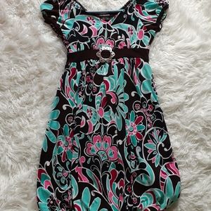 My Michelle Brown and Blue Floral Dress Size 10